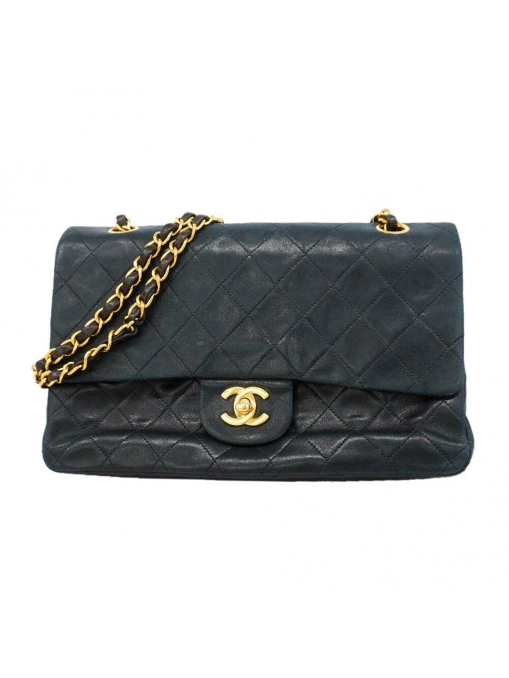 Chanel Shoulder Bag Quilted Lambskin Black Gold